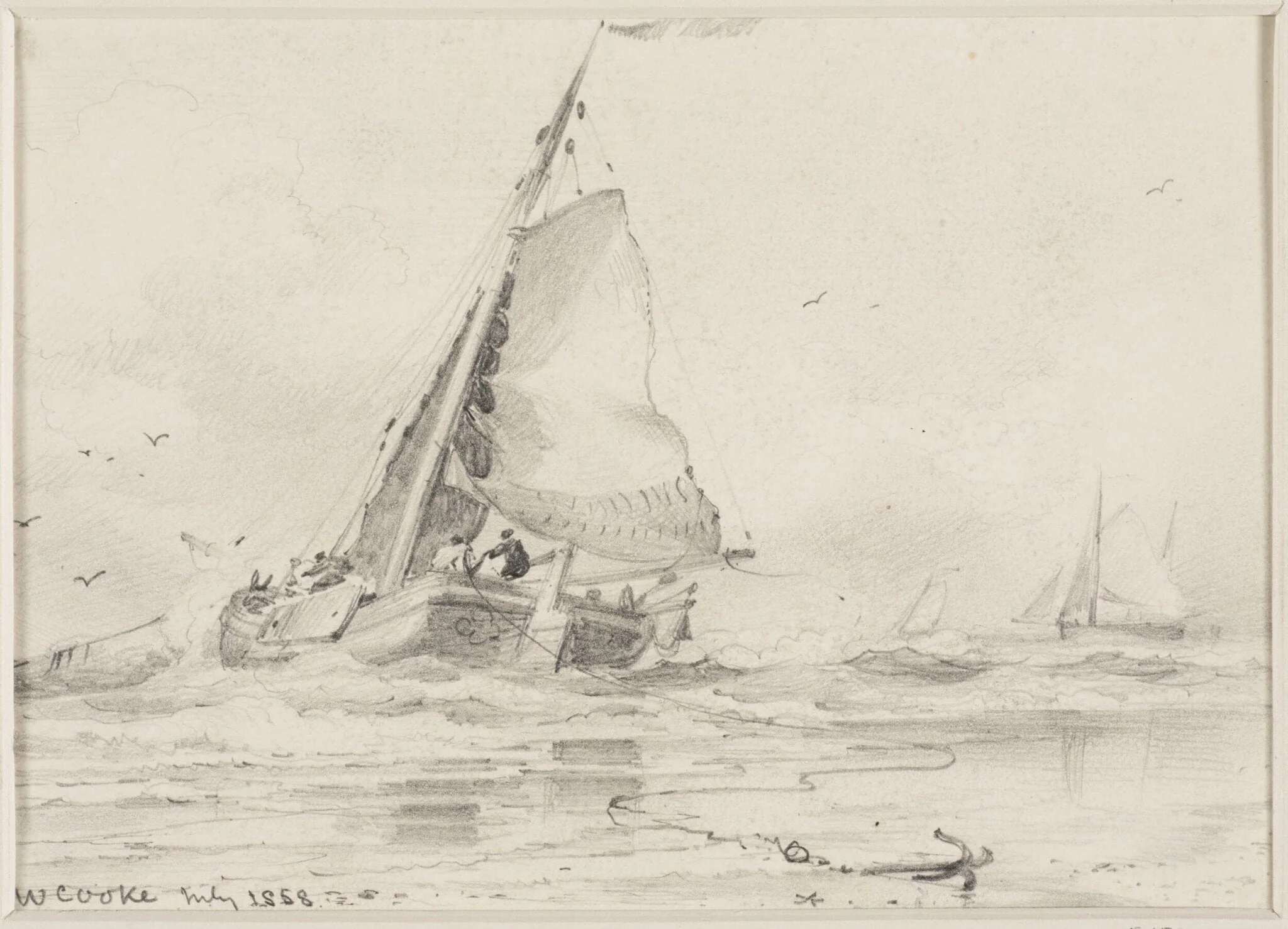 Sailing barges off shore, by Edward William Cooke, 1858