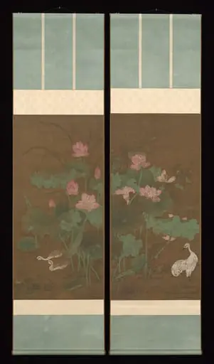 元   佚名   蓮花圖   對軸|Lotus and waterbirds