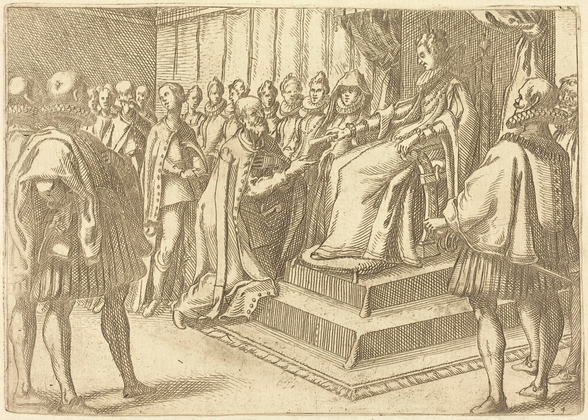 Reception of the Envoy of Poland, by Jacques Callot, ink, 1612