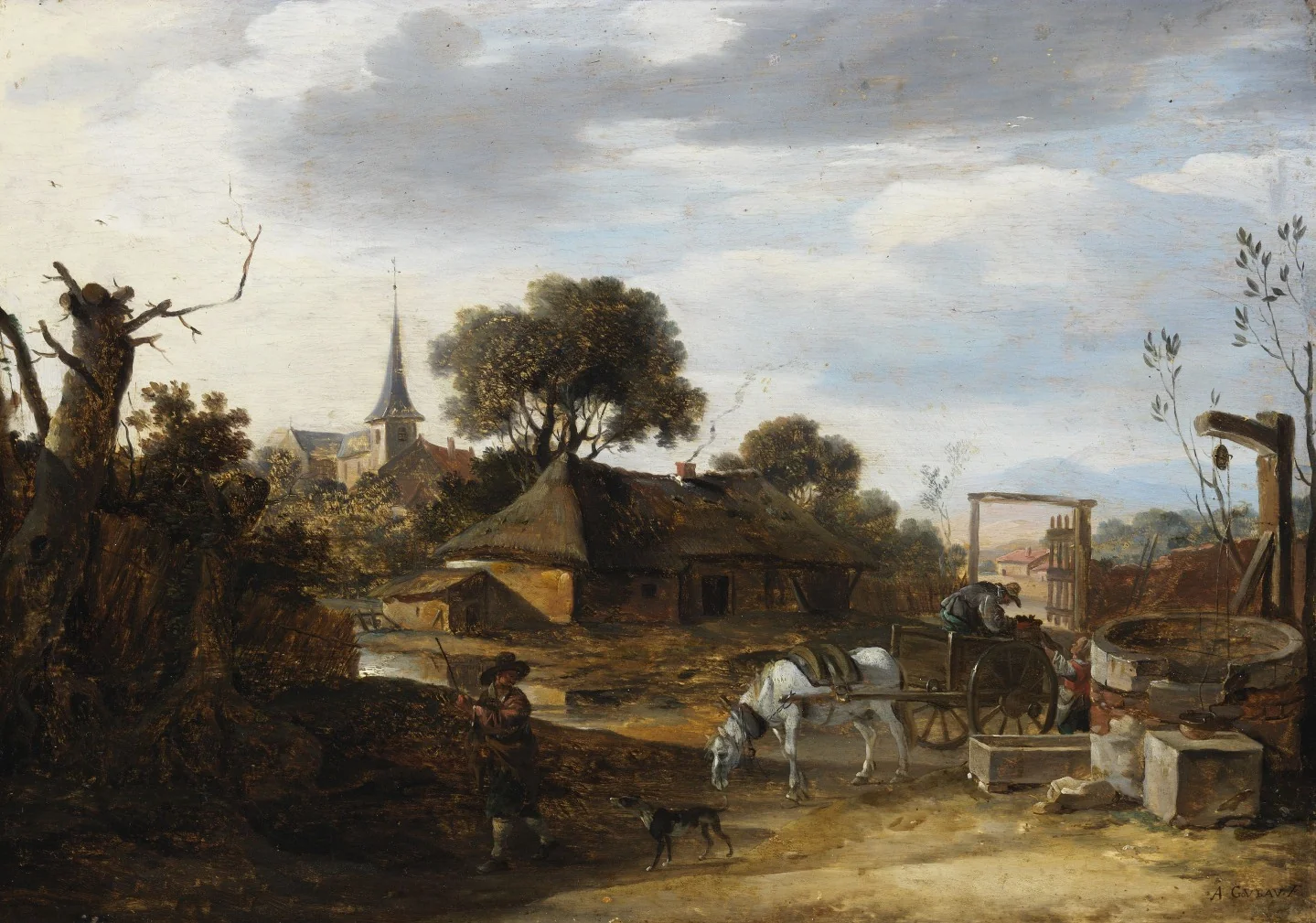 A Farmyard, by Anton Goubau, unspecified, 1666