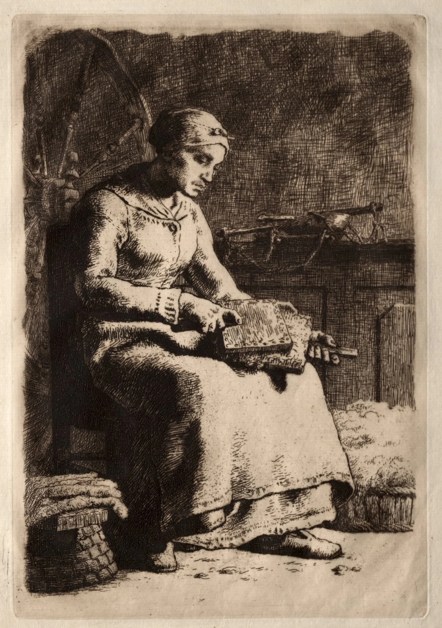 Woman Carding Wool, by Jean François Millet, 1856