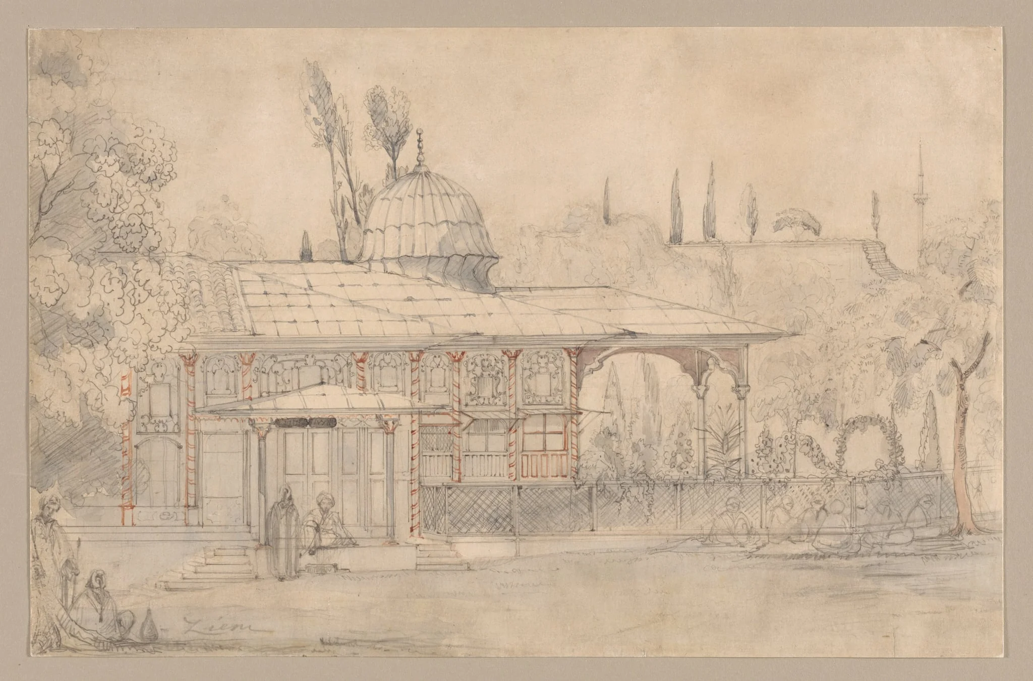 Pavilion Near a Mosque (recto), by Félix Ziem, 1804