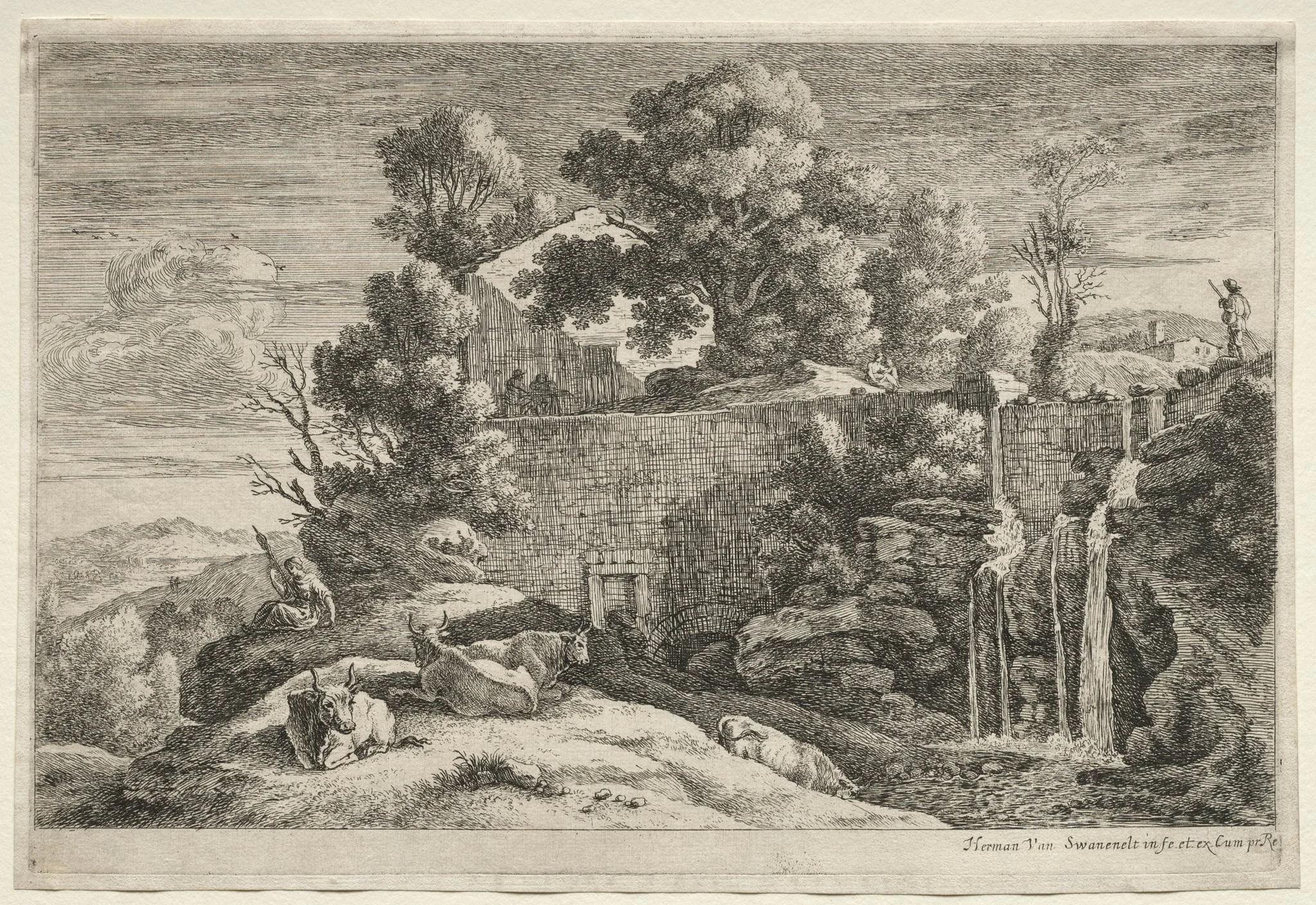 Landscape with a Woman Spinning, by Herman van Swanevelt, 1649