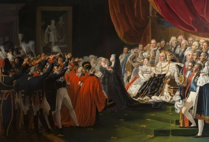 The Duke of Bordeaux presented to the people and the army by the Duchess of Berry in the presence of the king, surrounded by the royal family and the main figures of the State