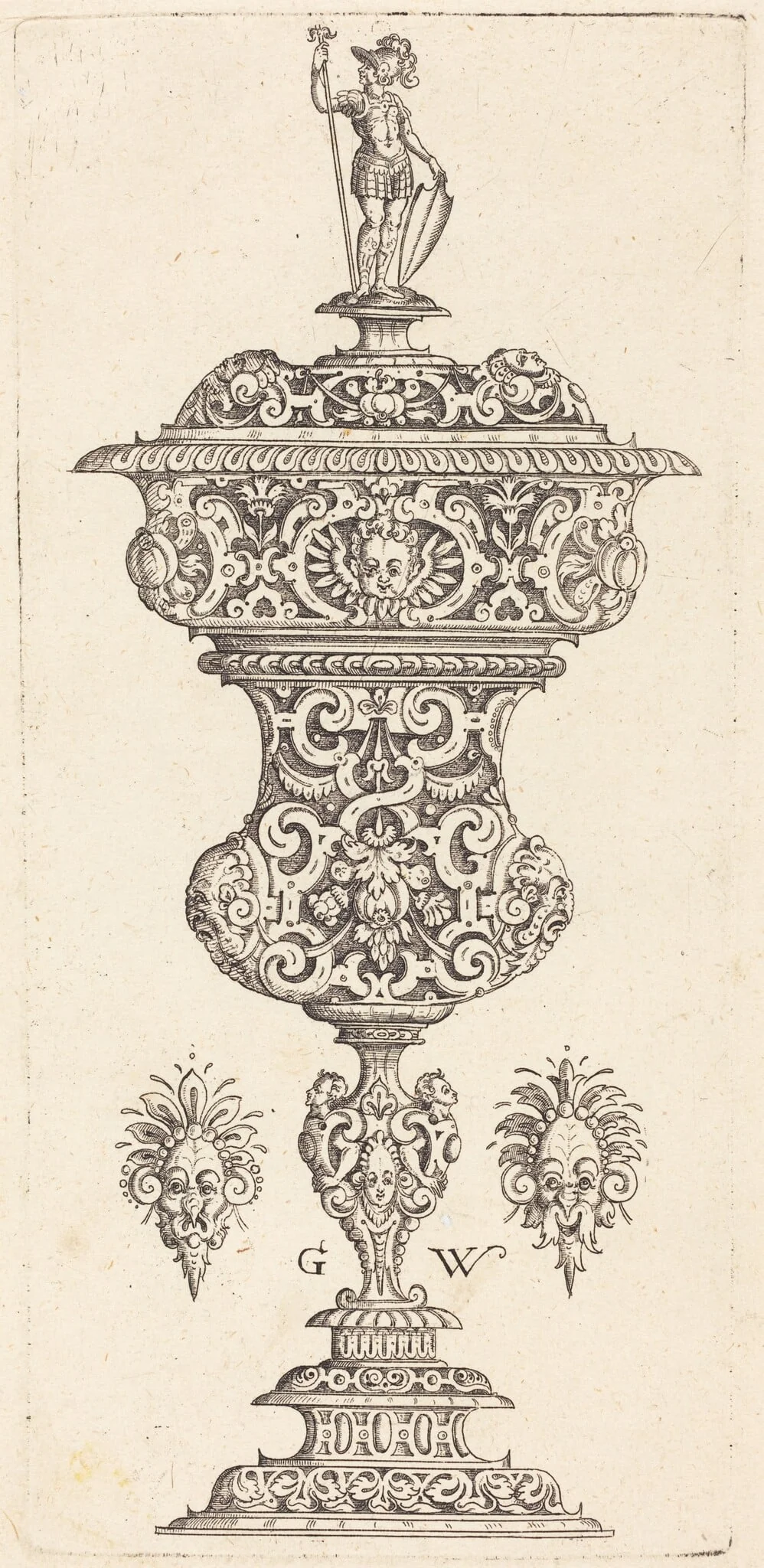 Goblet with lid surmounted by a Roman soldier