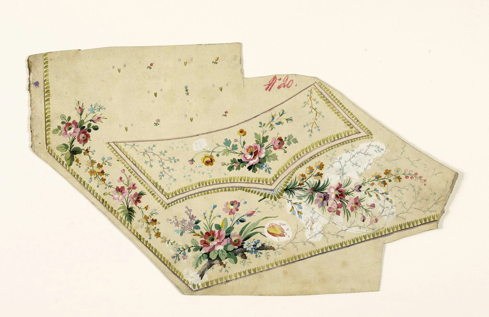 Composition de fleurs en bouquets et guirlandes de feuilles, projets de broderies de gilet, XVIIIème siècle, by Anonyme, 1750