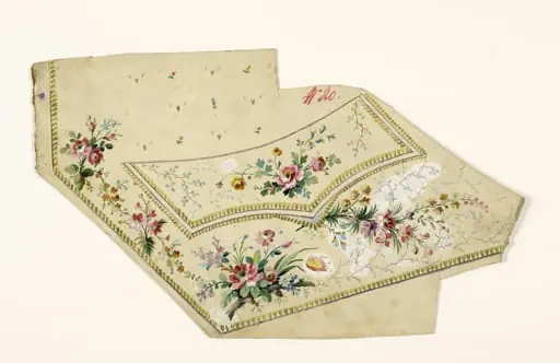 Composition de fleurs en bouquets et guirlandes de feuilles, projets de broderies de gilet, XVIIIème siècle