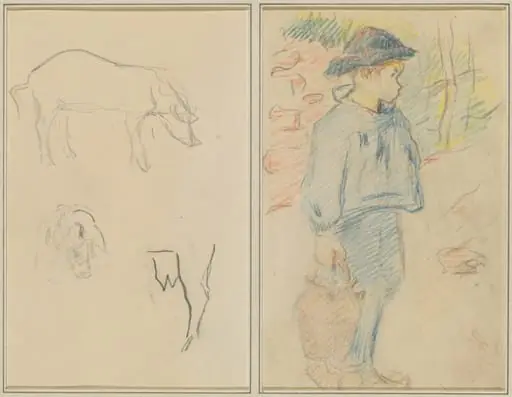 Three Studies of a Pig; Breton Boy Walking with a Jug [recto]