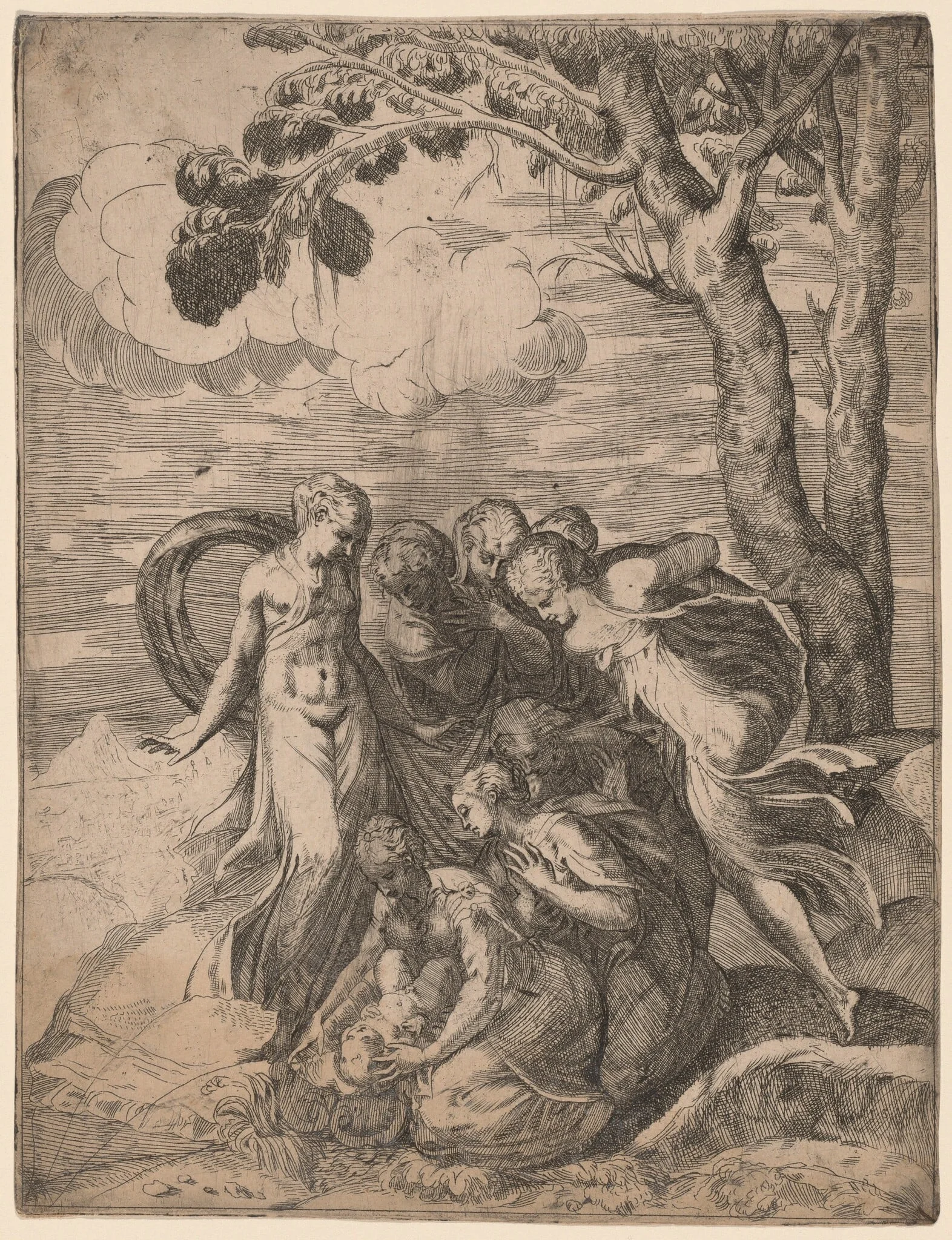 The Finding of Moses, by Battista Angolo del Moro, ink, 1544