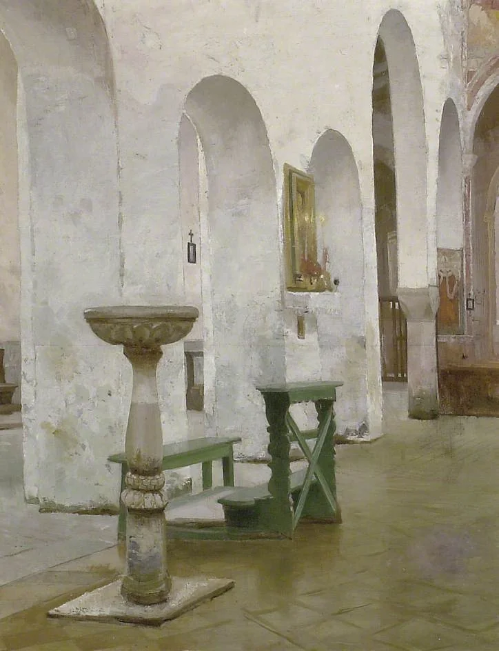 Interior of the Church of Sta Maria in Porto Fuori, Ravenna, by William Stokes Hulton, oil, 1894
