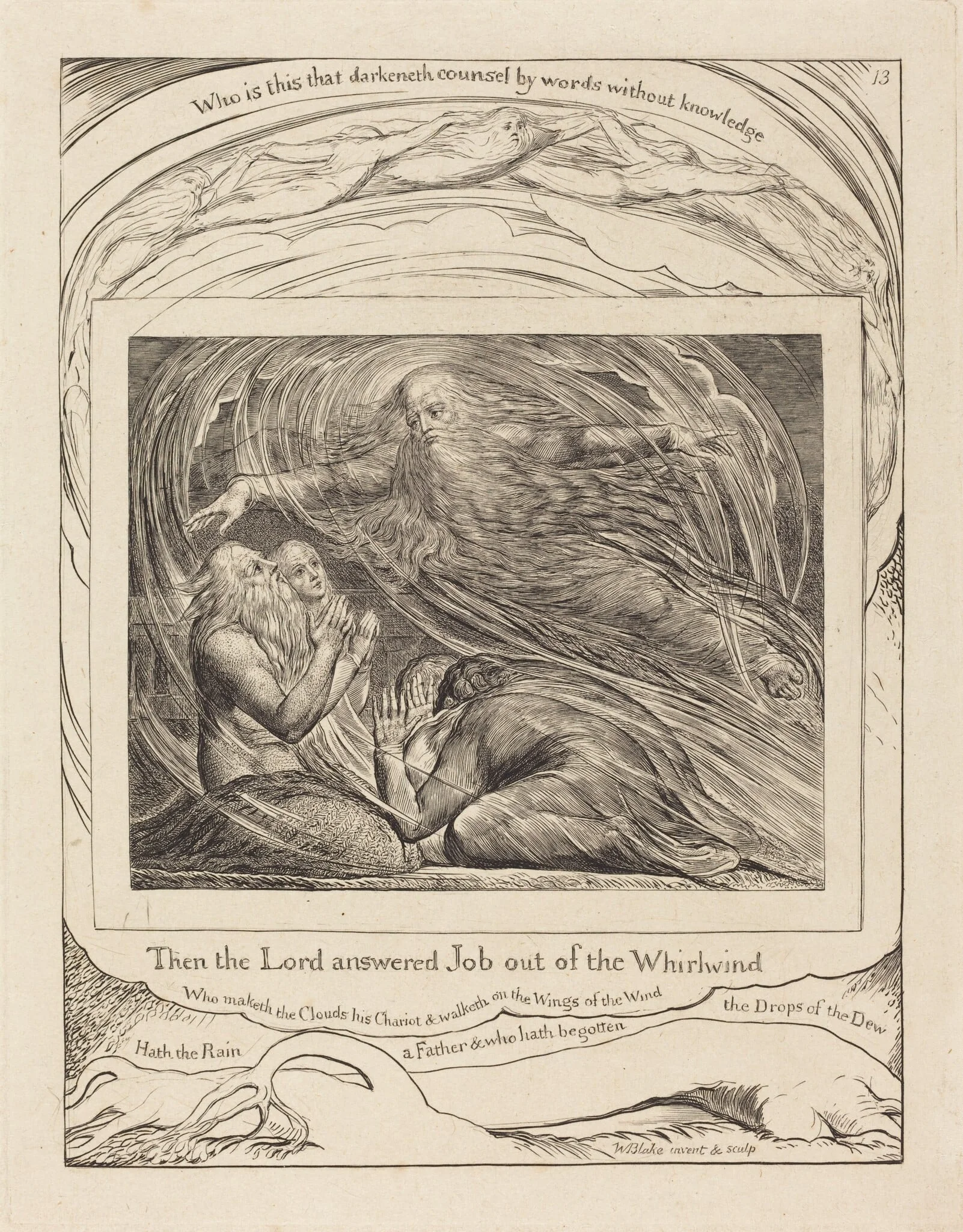 The Lord Answering Job out of the Whirlwind, by William Blake, ink, 1825