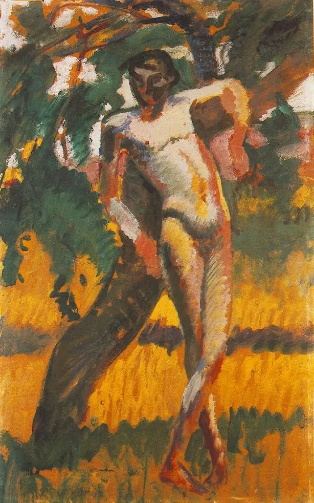 Nude Boy Leaning against a Tree