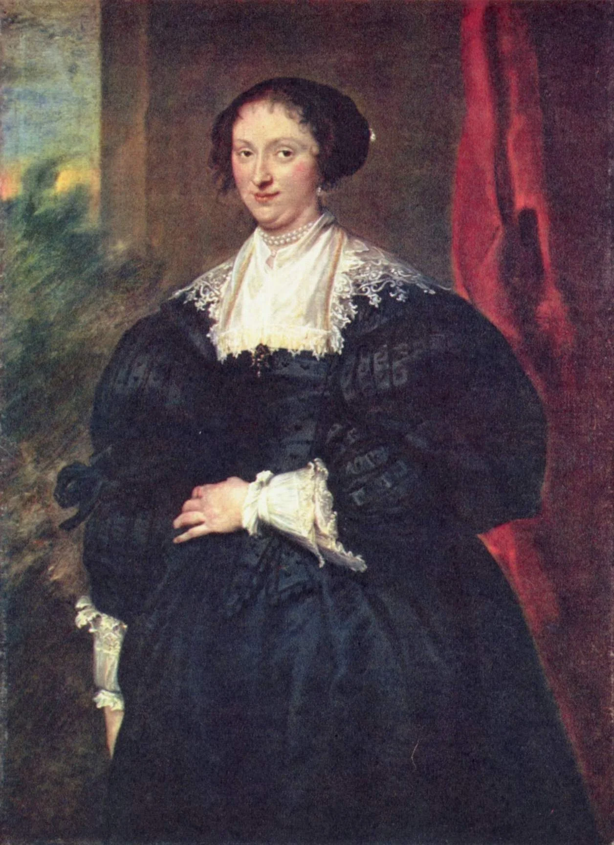 Portrait of a Lady in Black before a Red Curtain
