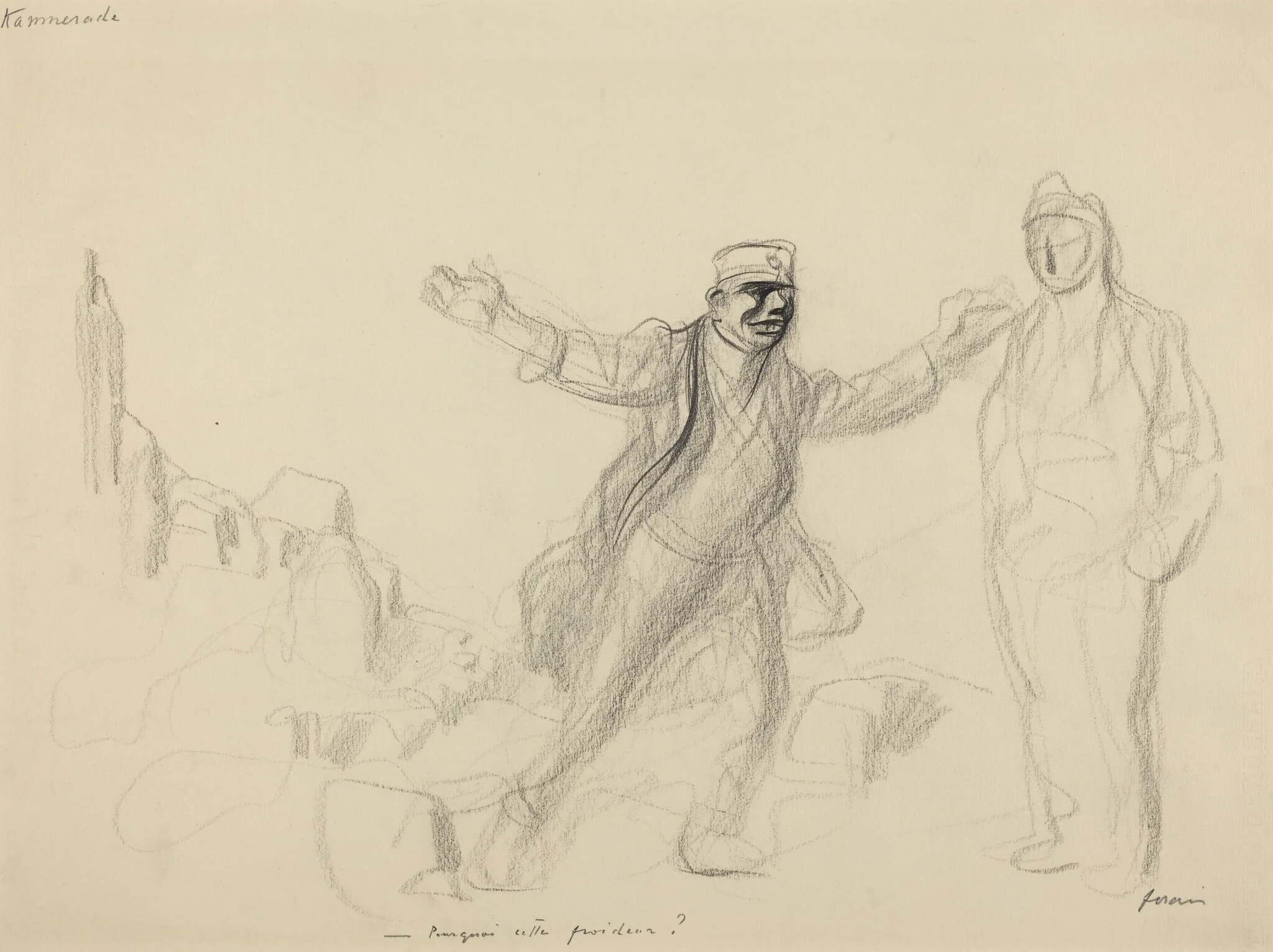 a) Kammerade.  Porquoi cette froideur? (recto); b) Study for German Figure (verso)