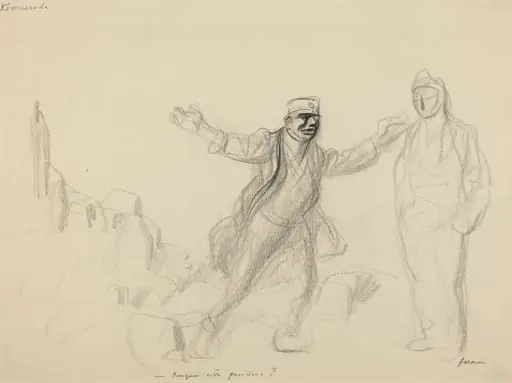 a) Kammerade.  Porquoi cette froideur? (recto); b) Study for German Figure (verso)