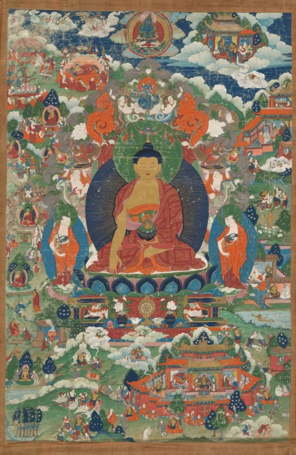 Shakyamuni Buddha with scenes from his life story, by Unknown, unspecified, 1700