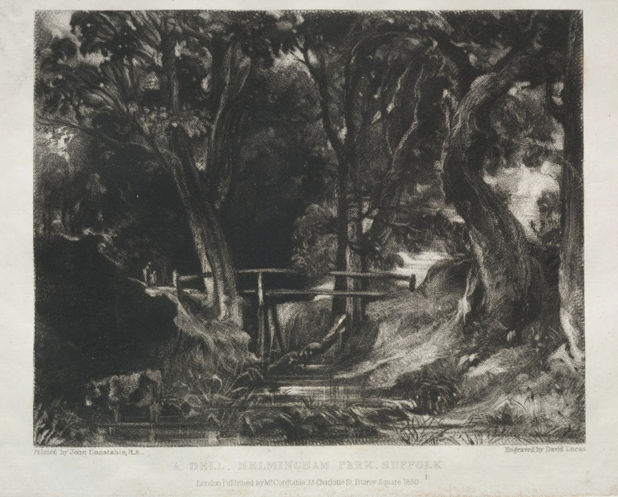 Various Subjects of Landscape, Characteristic of English Scenery from Pictures Painted by John Constable, R.A.:  Dell in the Woods of Helmingham Park, Suffolk, by David Lucas, 1830