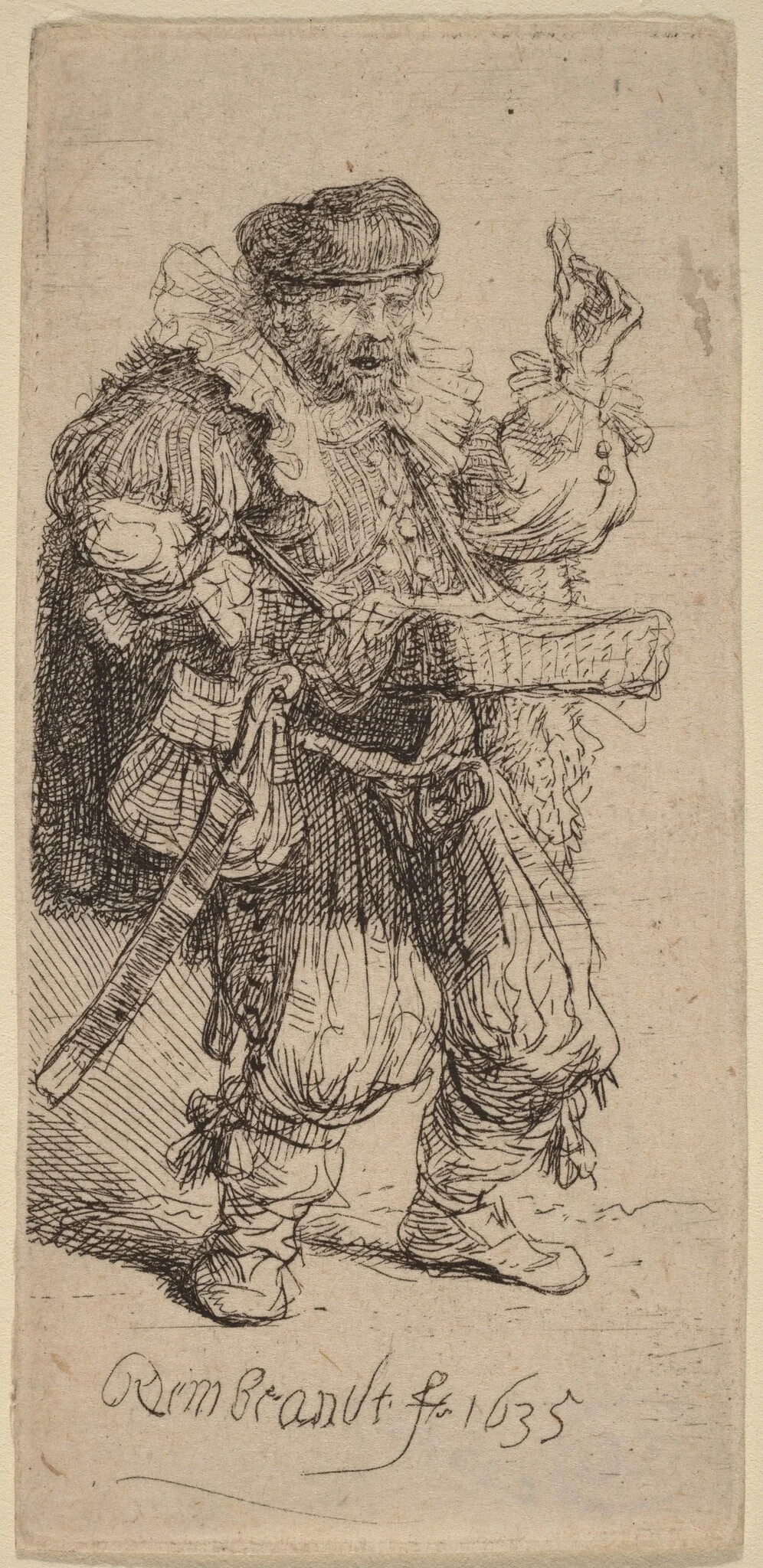 The Quacksalver, by Rembrandt, ink, 1635