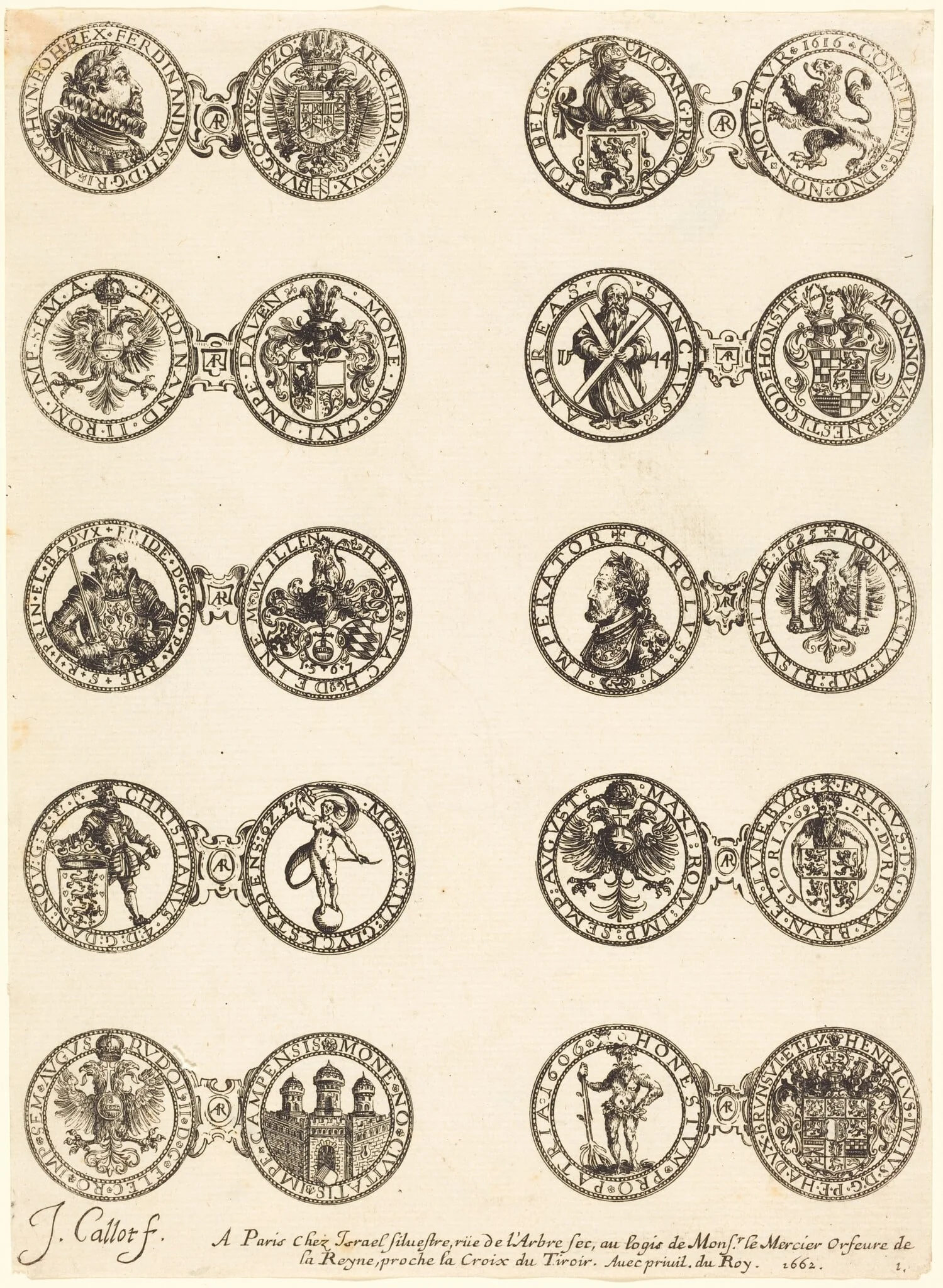 Coins [plate 1], by Jacques Callot, ink, 1630