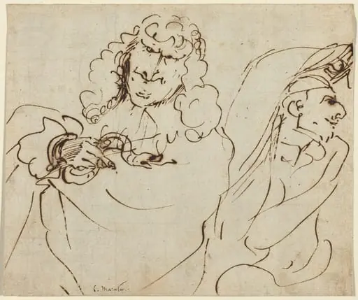 Caricature with Mola Protecting Himself from a Man Holding a Viper