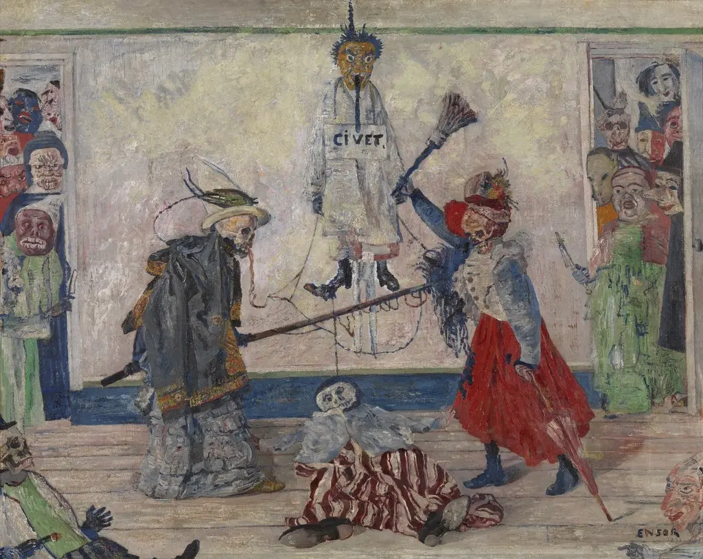 Skeletons fighting over a Hanged Man