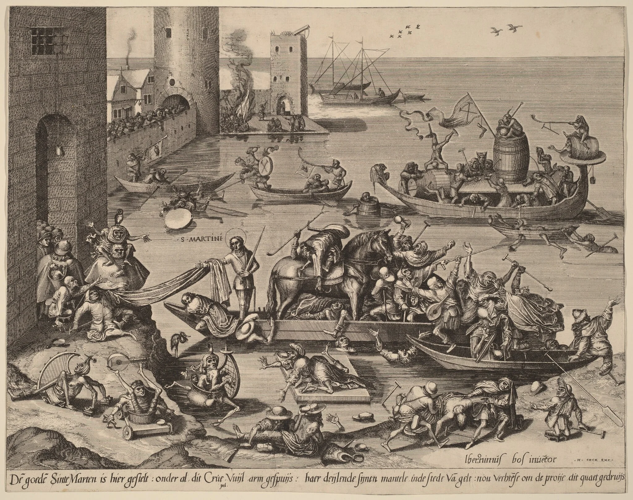 Saint Martin with His Horse in a Ship, by Lucas van Doetechum, ink, 1561