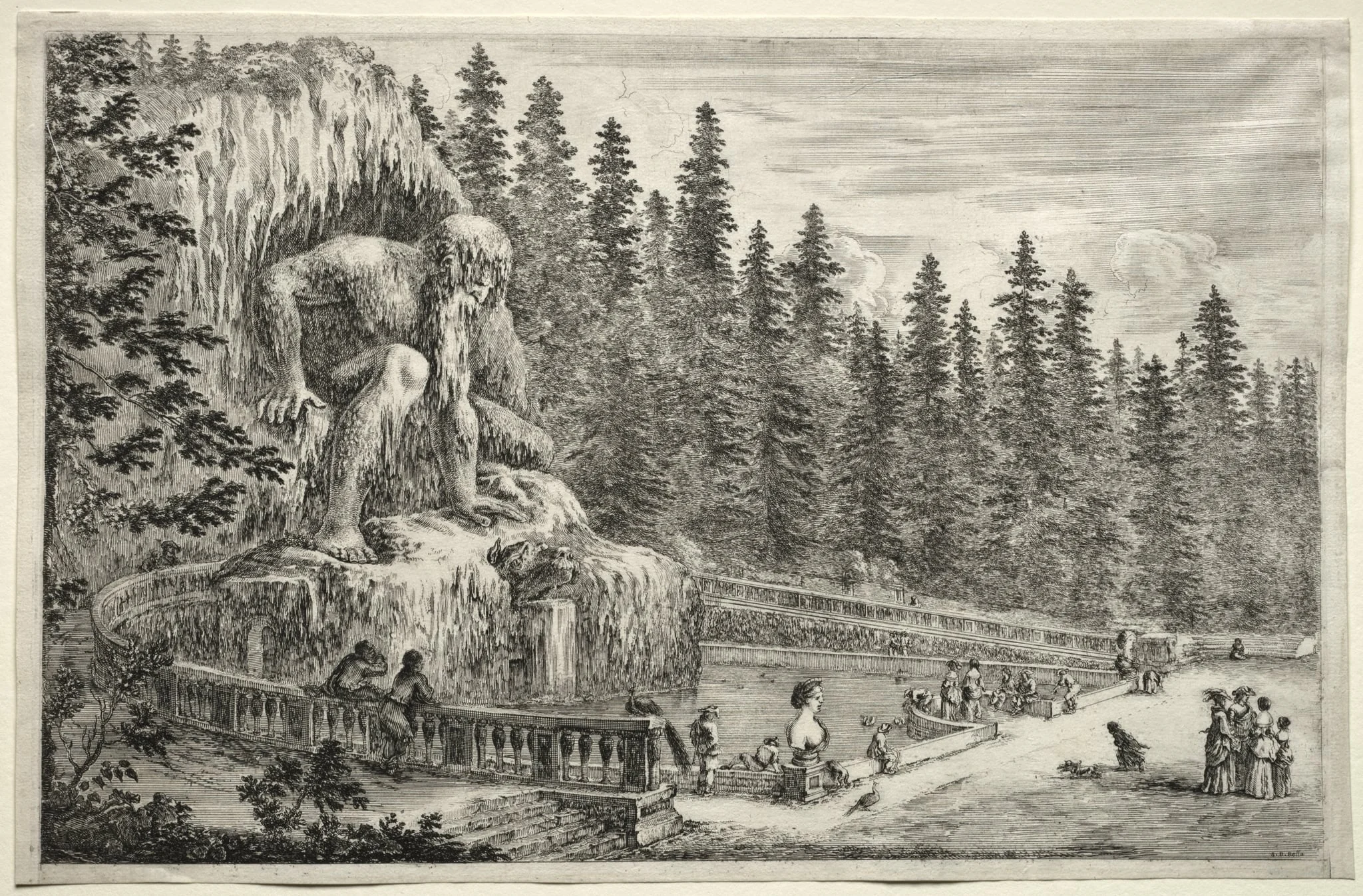 Views of the Villa of Pratolino:  Colossal Statue of the Apennines, by Stefano Della Bella, 1653