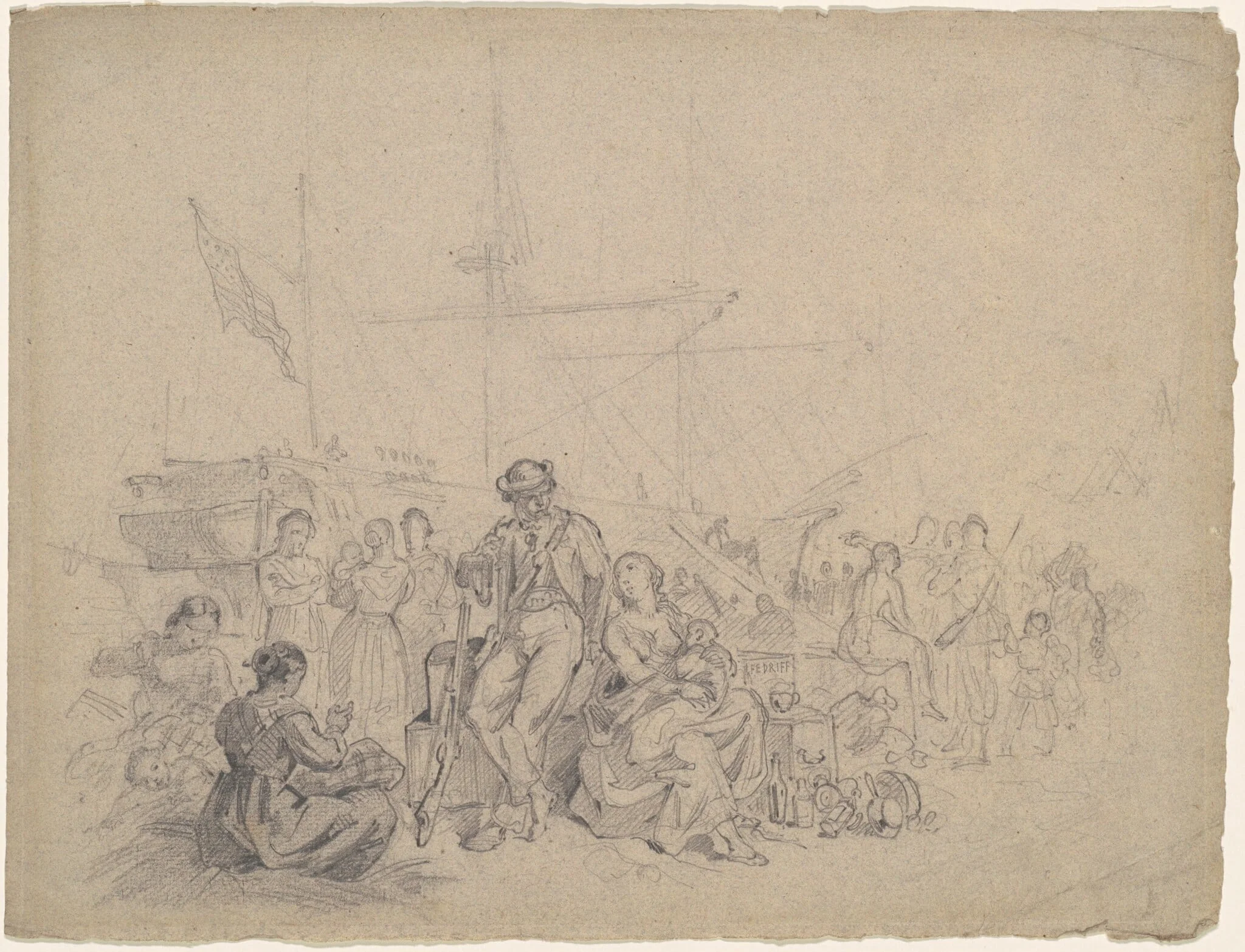 Dockside Scene, by American 19th Century, graphite, 1801