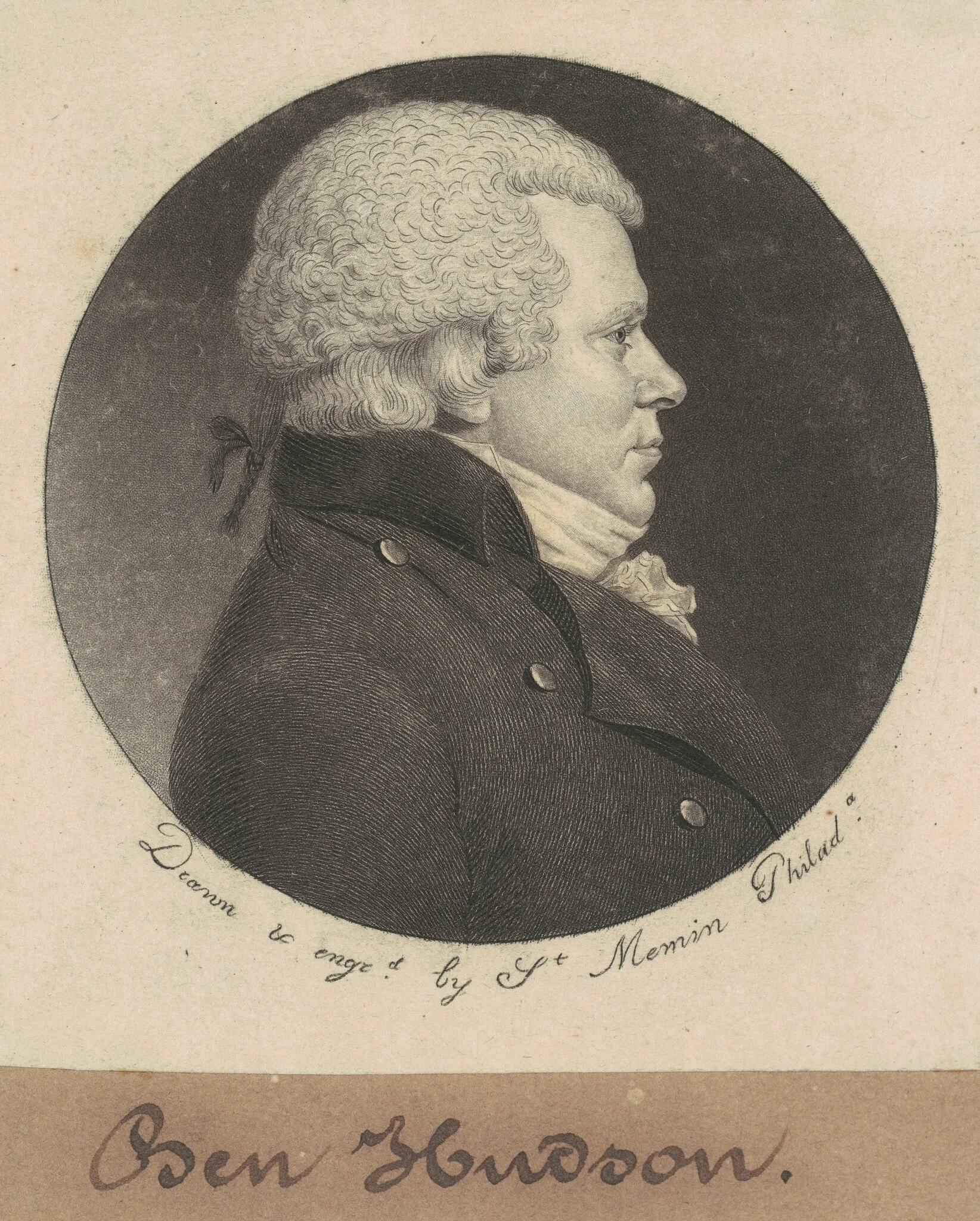 William Hudson, by Charles Balthazar Julien Févret de Saint-Mémin, ink, 1798