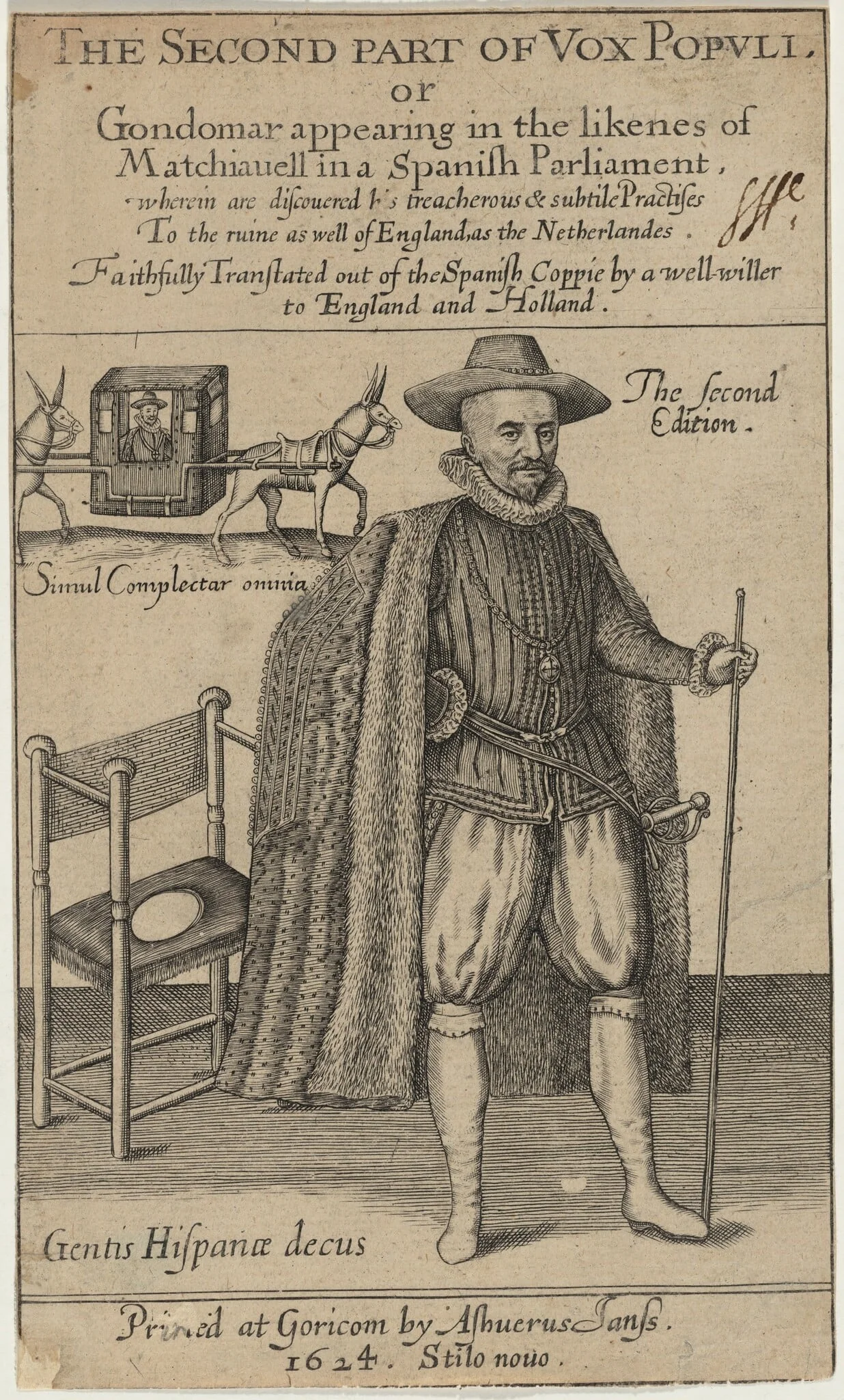 Title Page for Vox Populi Eoricum, by Thomas Scott, by Crispijn van de Passe I, ink, 1624