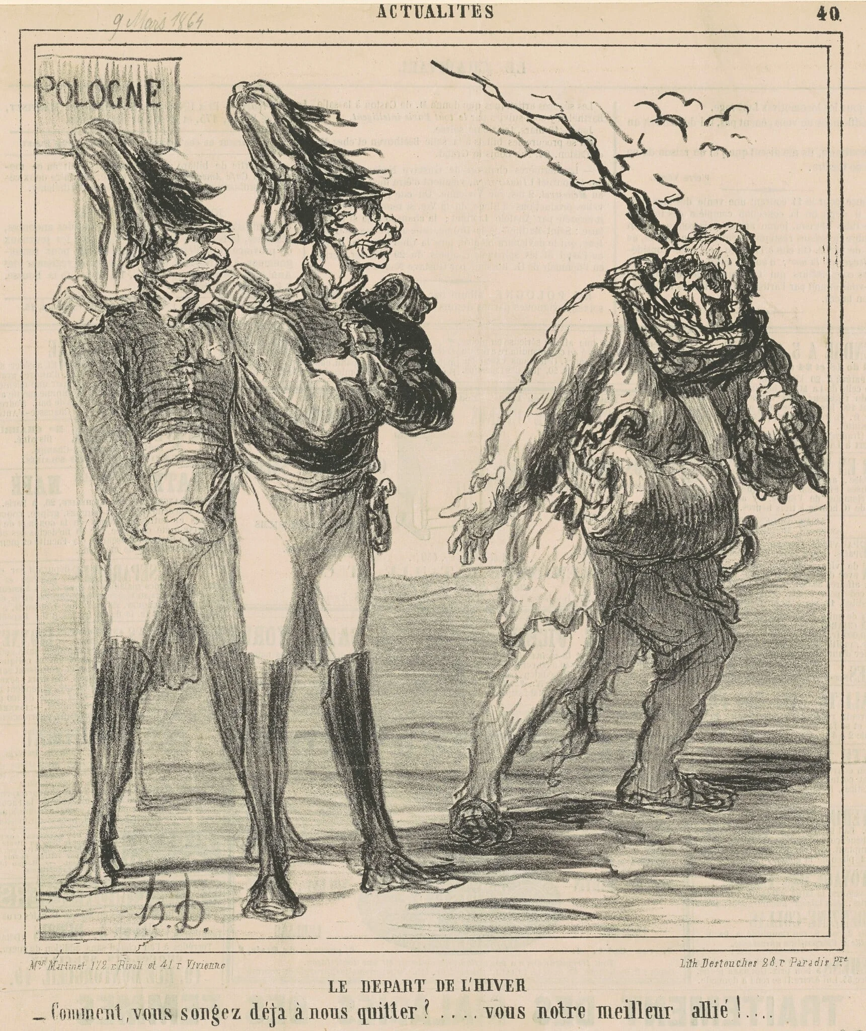 Le départ de l'hiver, by Honoré Daumier, ink, 1864