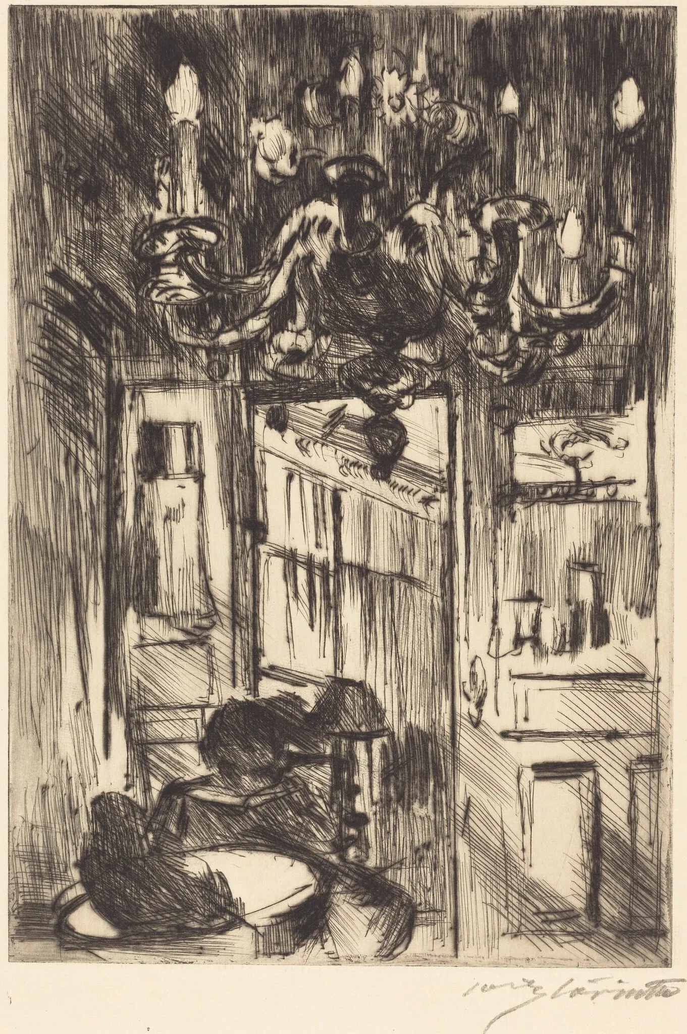 Unter dem Kronleuchter (Under the Chandelier), by Lovis Corinth, ink, 1916