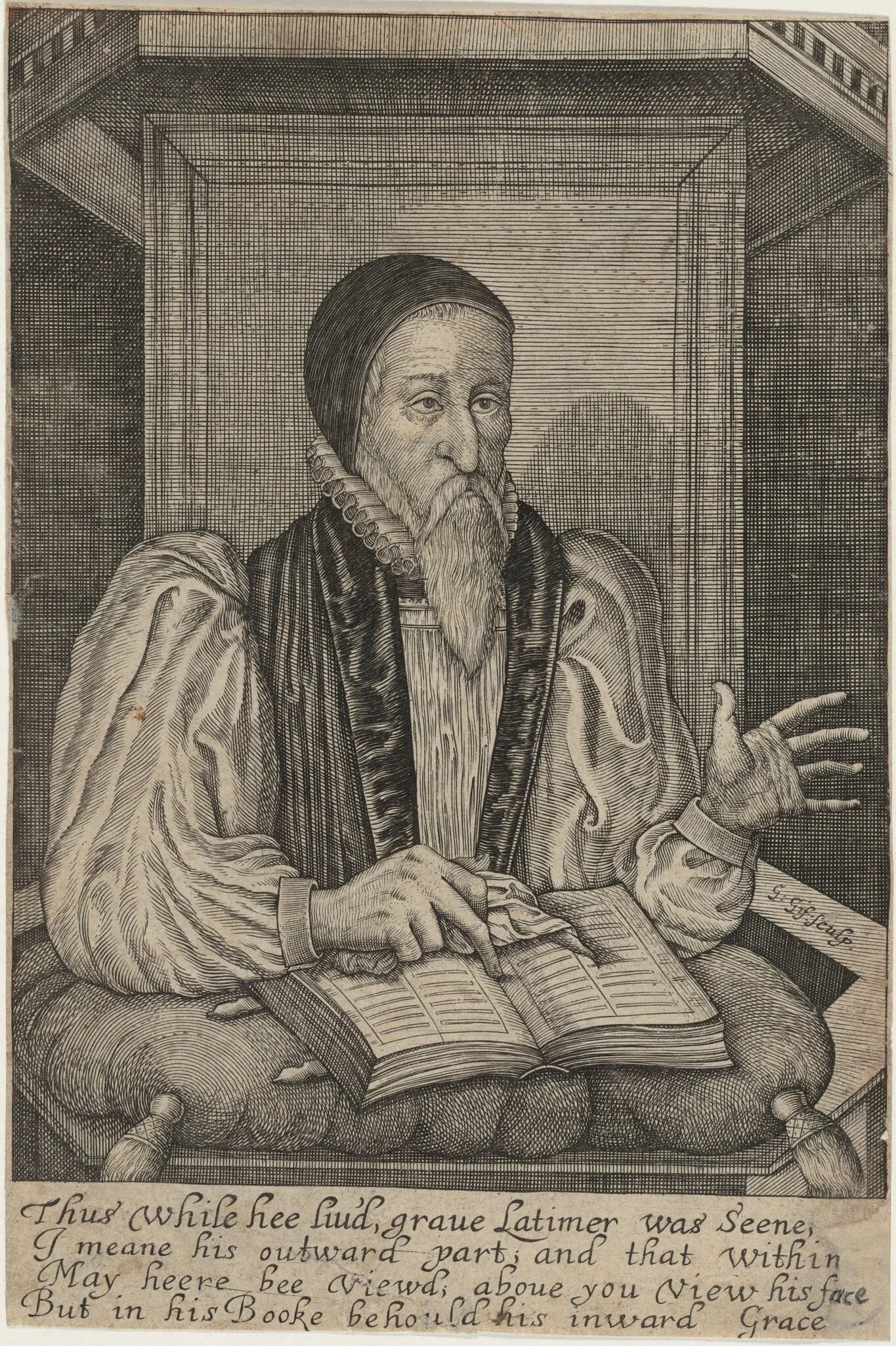 Hugh Latimer, by George Gifford, ink, 1630