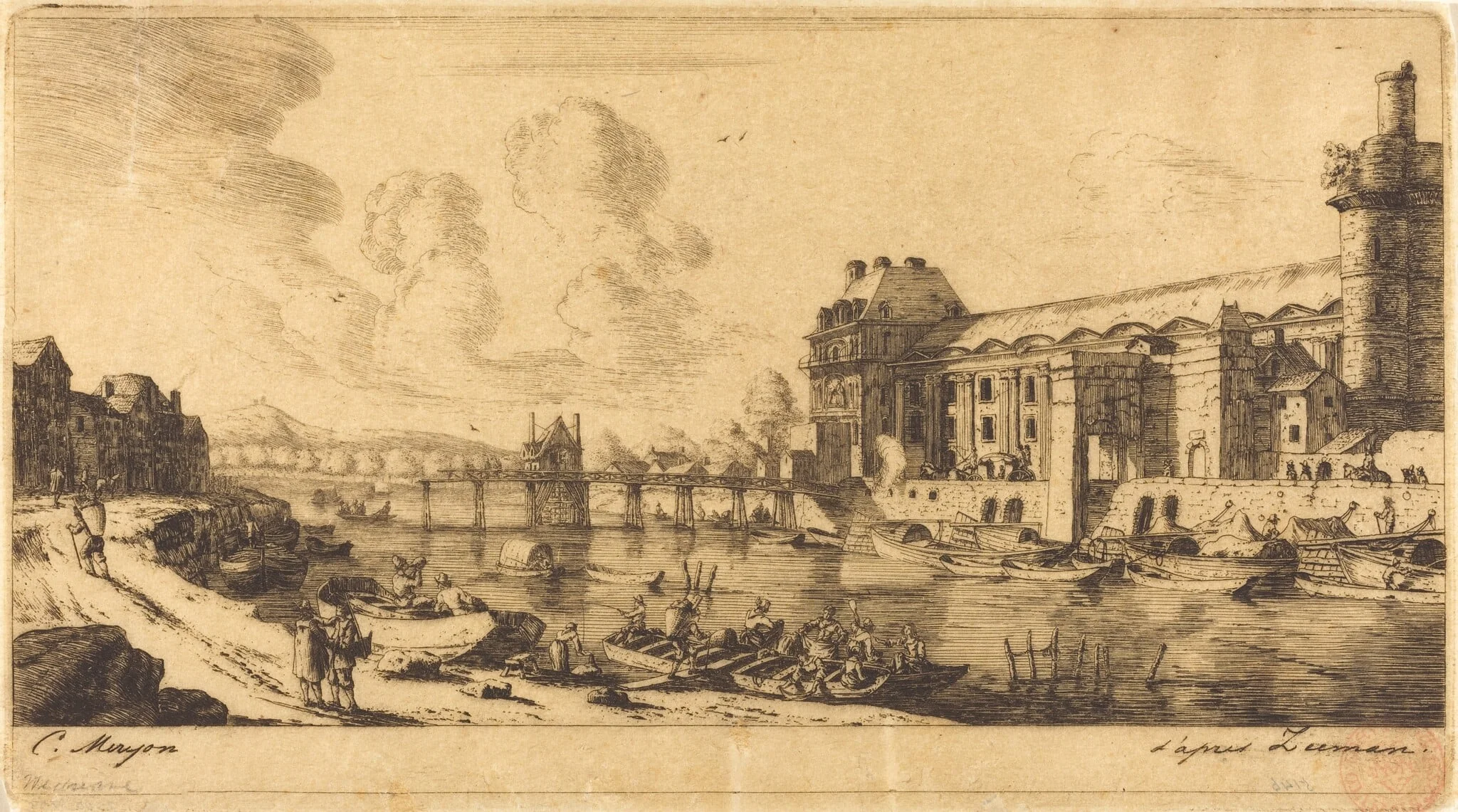 Le Pavillion de Mlle. et une partie du Louvre, by Charles Meryon, ink, 1849