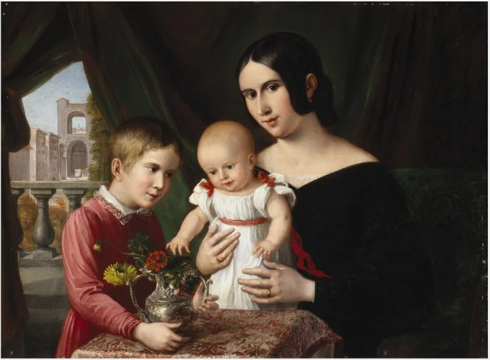 A Lady with Two Children, by Unknown, oil