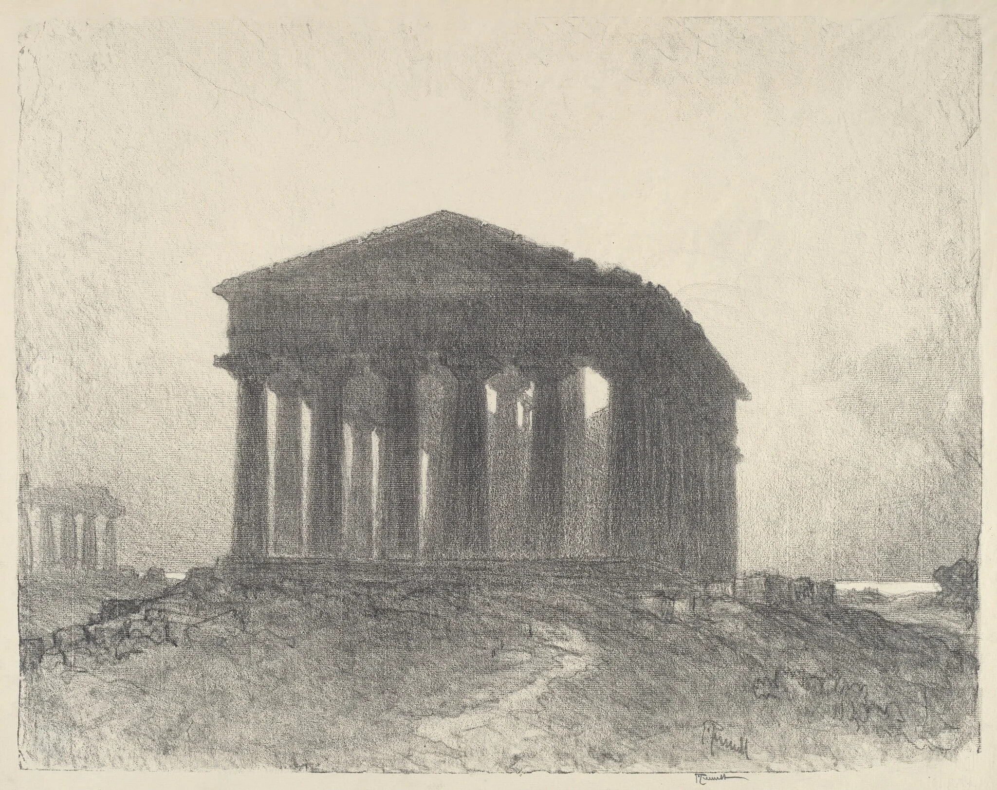 Paestum, Evening, by Joseph Pennell, ink, 1913