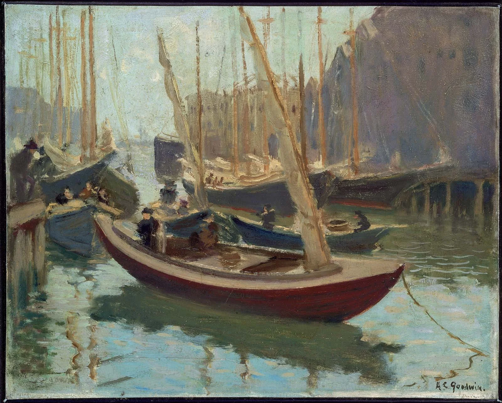 Boats at T Wharf, by Arthur Clifton Goodwin, oil, 1915