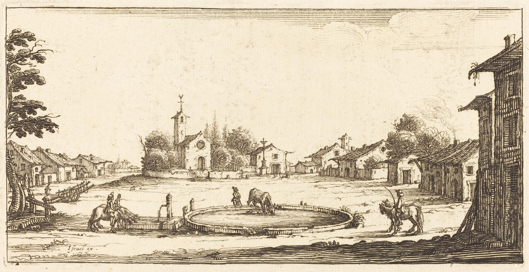 Landscape, by French 17th Century, ink, 1635