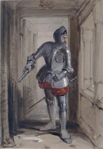 Hamilton of Bothwellhaugh about to shoot the Regent Murray, at Linlithgow, on 23rd January 1570.