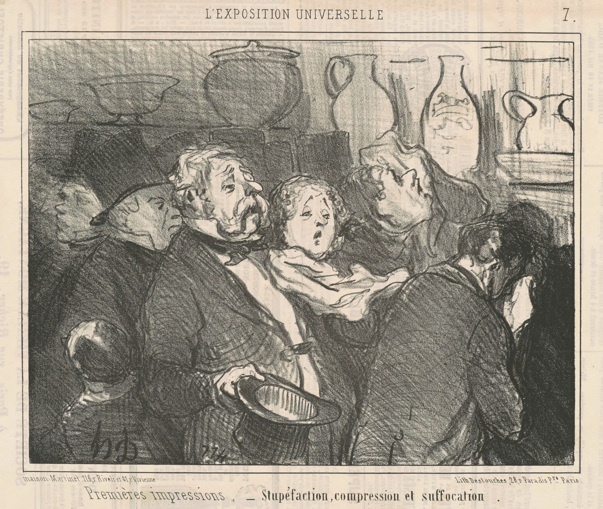 Premières impressions...Stupefaction ..., by Honoré Daumier, ink, 1855
