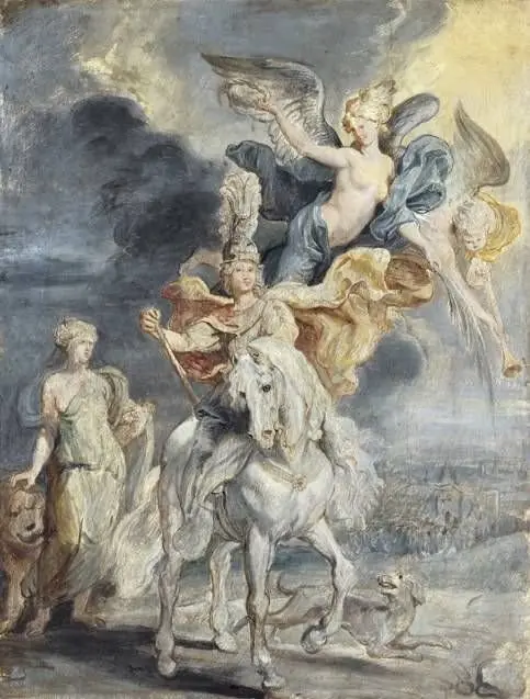 Equestrian portrait of Mary de' Medici (1575-1642) and the triumph at Julich, by Peter Paul Rubens