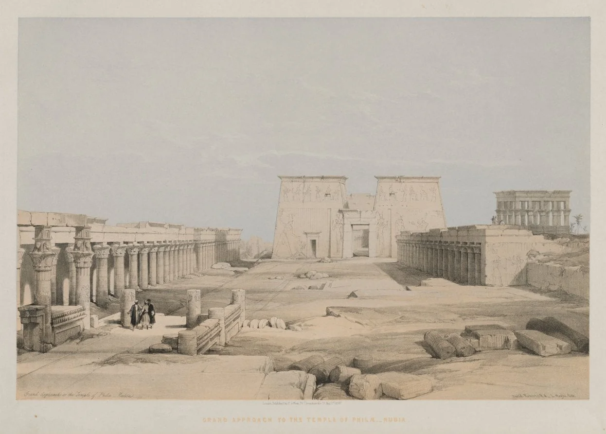 Egypt and Nubia, Volume I: Grand Approach to the Temple of Philae, Nubia, by Louis Haghe, 1847