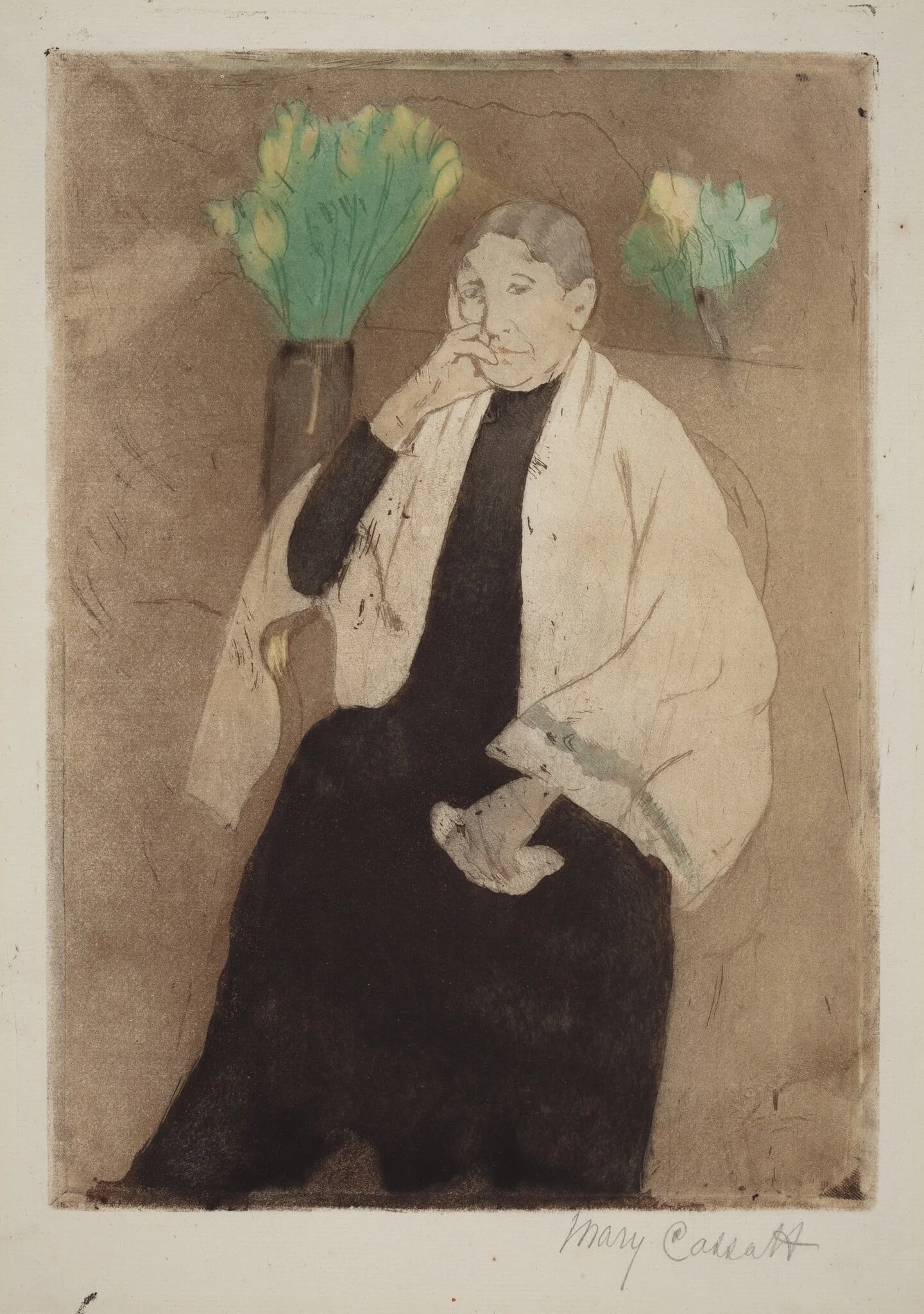A Portrait of the Artist's Mother, by Mary Cassatt, ink, 1890