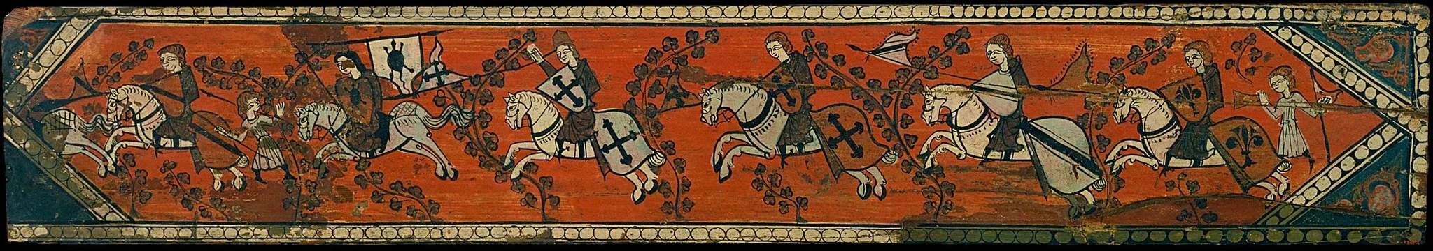 Coffered ceiling panel with horsemen, by Unknown, unspecified