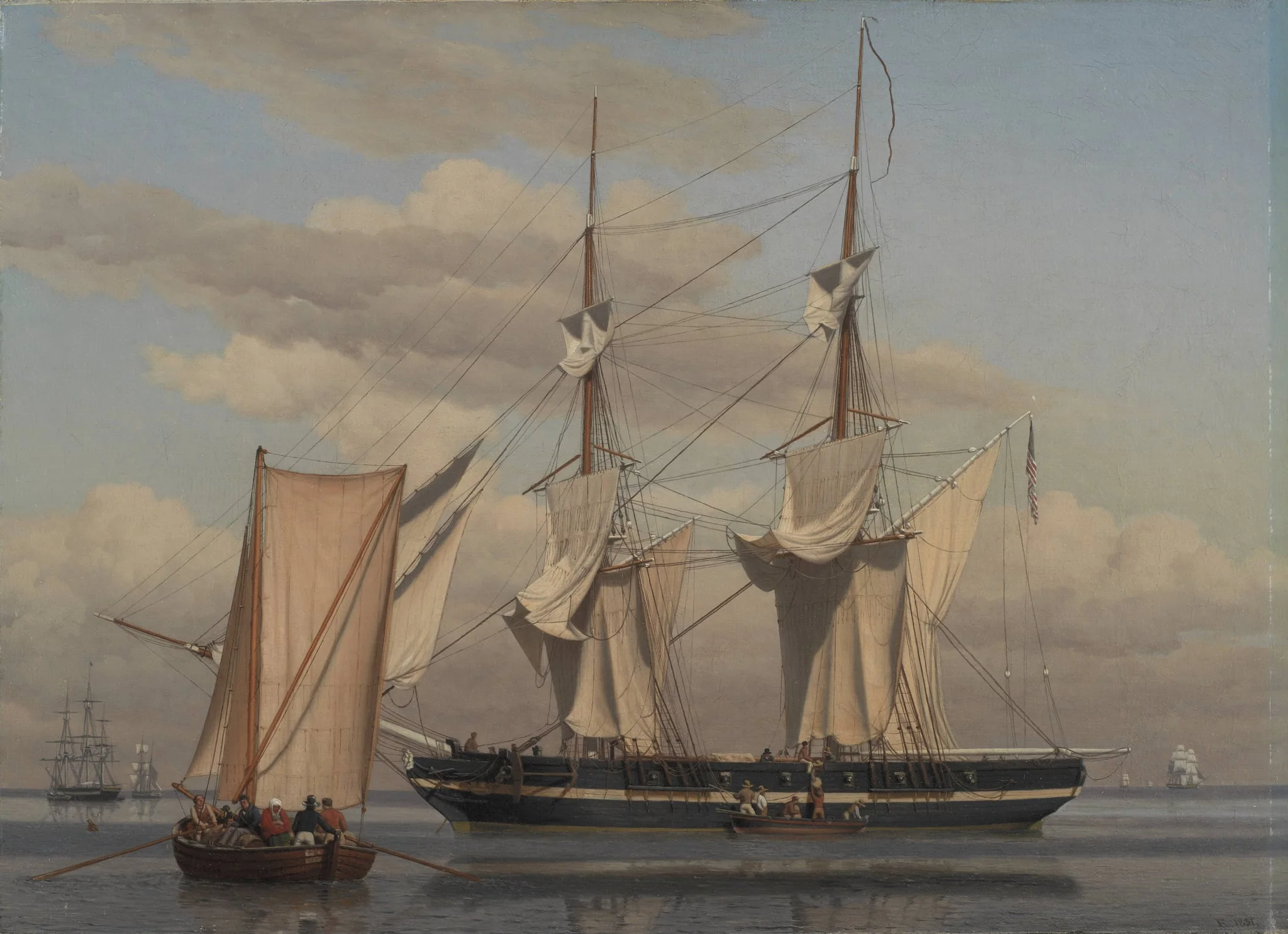 An American Naval Brig Lying at Anchor while Her Sails Are Drying, by Unknown artist, 1831