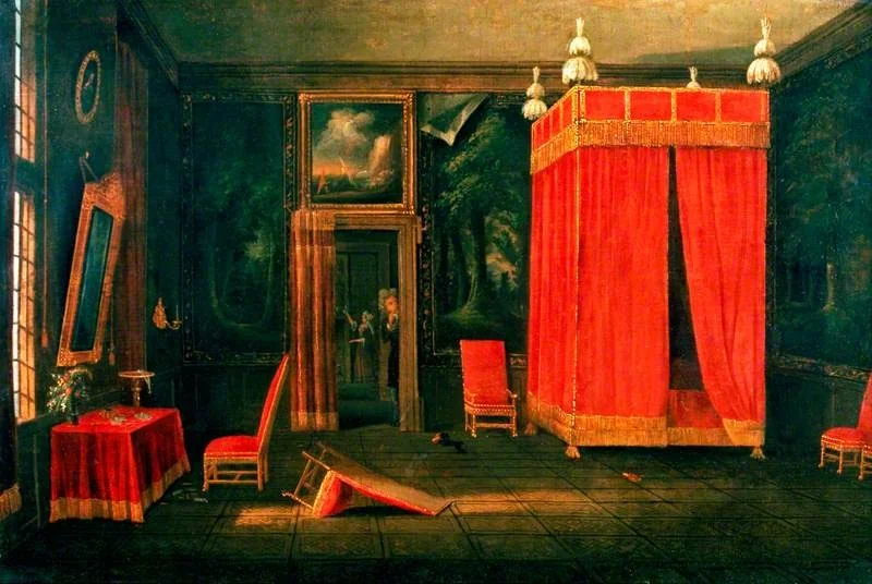 Scene in a Bedchamber, by Unknown, oil, 1700