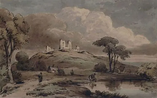 Landscape with horse watering