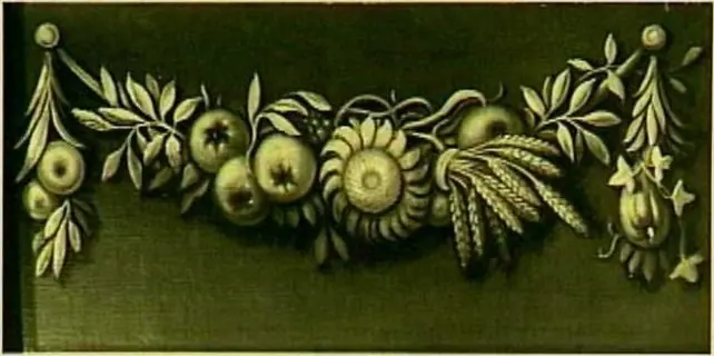 Decoratiestuk met guirlande van bloemen en vruchten