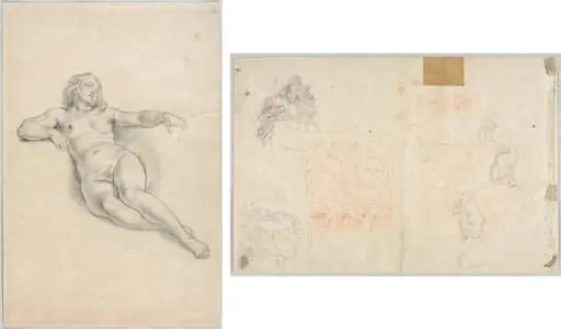 Reclining Female Nude (recto); Various Sketches of Figures and Plants (verso)