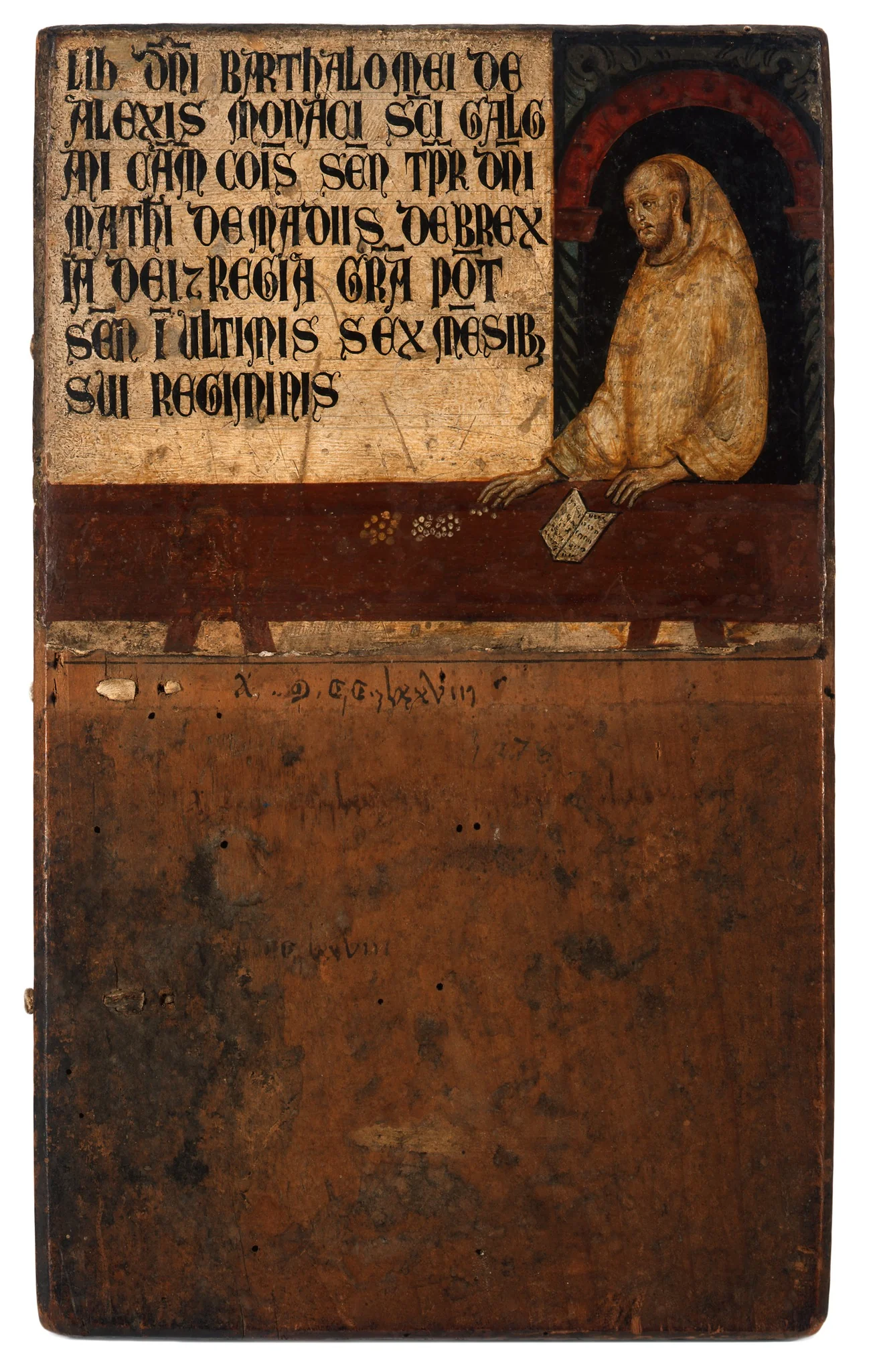 Cover of an account book of the Sienese tax authorities with the portrait of the treasurer